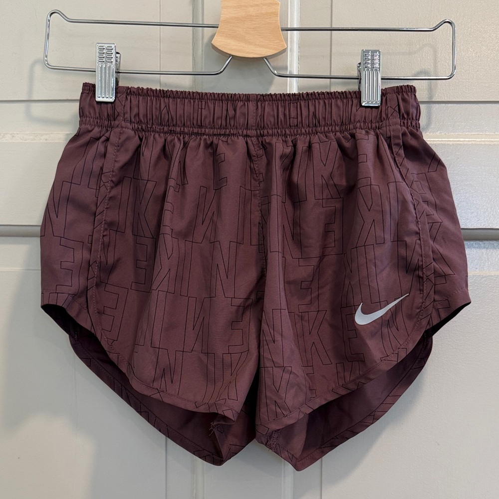 Nike Dri-Fit All Over Logo Lined Running Shorts Purple/Wine  Size XS